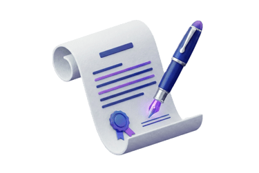 Stylo plume signant un document officiel symbolisant l'automatisation administrative
