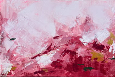 Kate Young abstract painting, size 24x36, rose and crimson and white, Guelph Artist