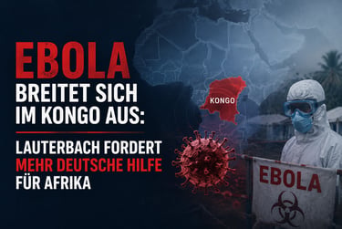 Infographic about the Ebola outbreak in Congo featuring a map of Africa and a healthcare worker in protective gear.