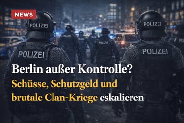 German police officers in Berlin riot gear responding to clan violence and crime news at night.