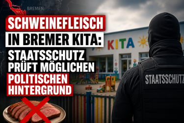 A Staatsschutz official looks at a Bremen Kita school building regarding a pork meat controversy.