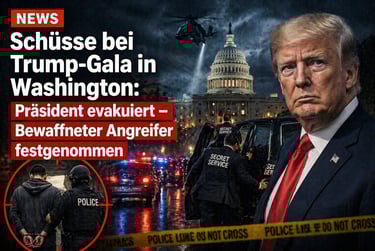 Dramatic news graphic featuring Donald Trump, Secret Service agents, and police near the US Capitol.