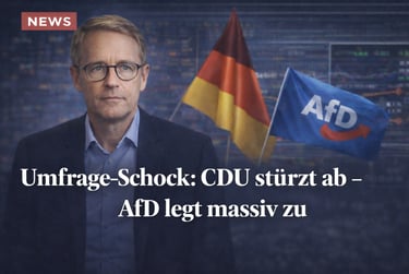 German politician Björn Höcke with AfD and national flags, discussing poll results in German politics.