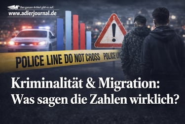 Polizeiabsperrband und Kriminalstatistik-Balkendiagramm über einem Tatort mit Polizeiwagen.