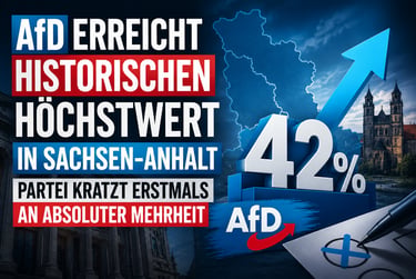 AfD graphic showing 42 percent poll results and a record high in Saxony-Anhalt, Germany.