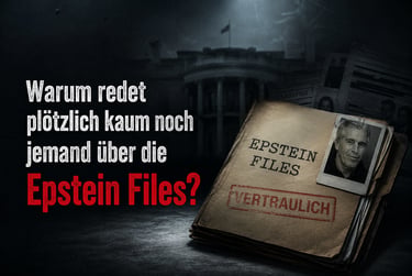 A folder labeled Epstein Files and Vertraulich sits before a dark image of the White House.