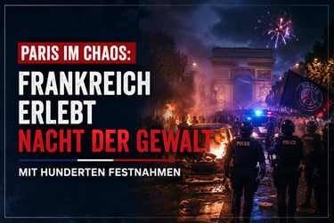 French riot police monitoring street violence and fires in Paris near the Arc de Triomphe during a night of chaos.