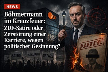 Jan Böhmermann news graphic regarding ZDF satire controversy and career impact with Berlin background.