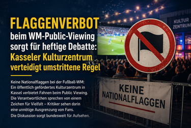 German news graphic about a flag ban at World Cup public viewing events in Kassel.