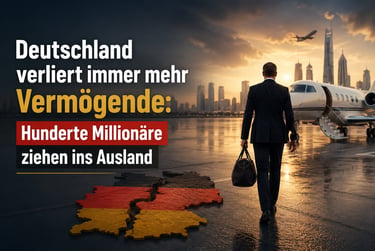 A wealthy businessman at an airport next to a private jet and a cracked map of Germany.