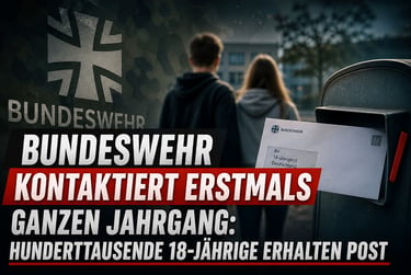 German Bundeswehr letter in a mailbox with young people and military logo in the background.