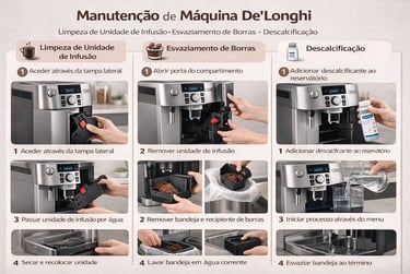 Guia visual de manutenção passo a passo de máquina De'Longhi