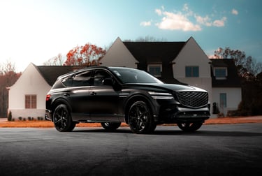 Black Genesis GV80 car photography in Huntersville, North Carolina.