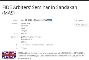 FA Seminar 2023 Conducted By The Sandokan Chess Club in Sabah, Malaysia. 