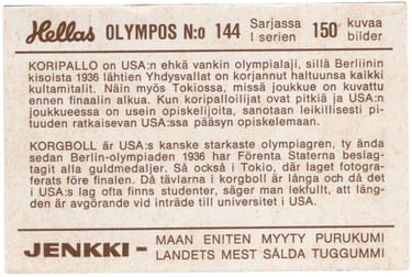 1965 Jenkki Gum Hallas Olympus #144 Team USA Basketball 1960 Card (back)