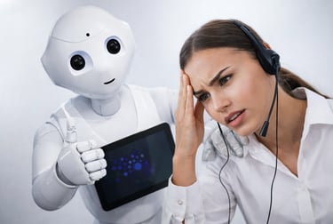 Call center agent overwhelmed while AI assistant supports customer service operations