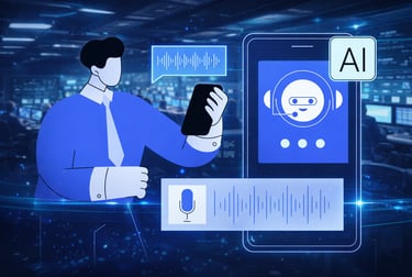 Customer interacting with an AI voice agent through a mobile call in a modern call center system
