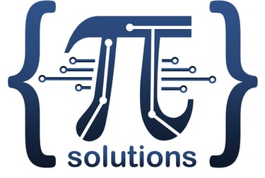 Pi Solutions logo featuring a blue pi symbol with circuit board patterns inside programming brackets.