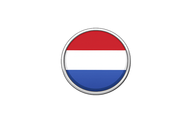 Circular Netherlands flag icon with a metallic silver border centered on a solid black background.