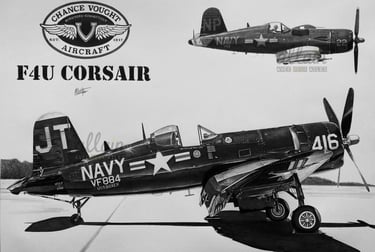 Dessin réaliste en noir et blanc du F4U Corsair