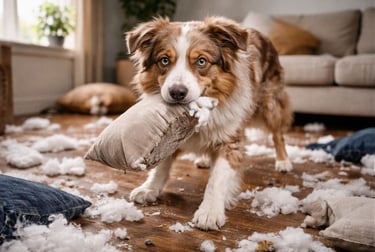 Aussie red merle destruye cojines