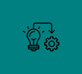 a light bulb and a gear