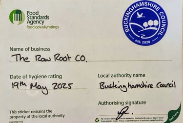 Food Standards Agency Food Hygiene certificate The Raw Root Co.