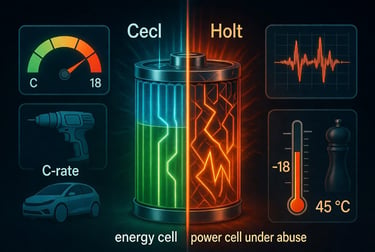 Split-view illustration of a cylindrical lithium-ion battery