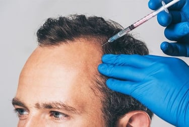 man receiving laser hair restoration