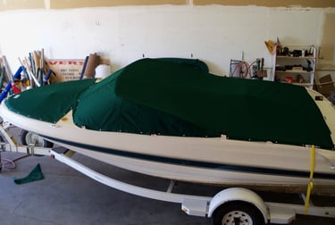 cockpit and bow boat cover made with Sunbrella