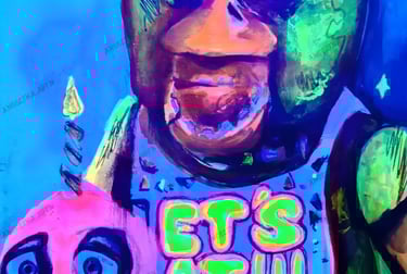 Chica Fnaf fan art. Original mixed media artwork by the artist Angelina Nazarenko. ArtNess. UV 