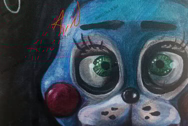 Toy Bonnie Fnaf fanart. Original mixed media artwork by the artist Angelina Nazarenko. Young Artist. ArtNess.