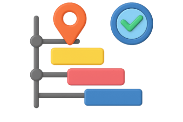 Timeline bars with location pin and checkmark