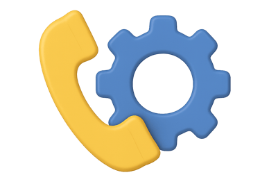 Phone and gear icon for support