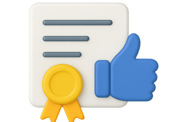Certificate with thumbs-up symbol