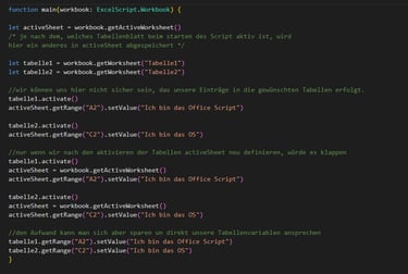 Office Script wie am besten Tabellenblätter ansprechen