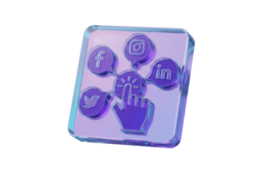 3D glass icon representing our expert social media management services