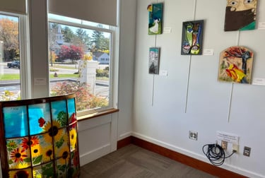 Fused glass wall panel exhibited at Great Ponds Gallery