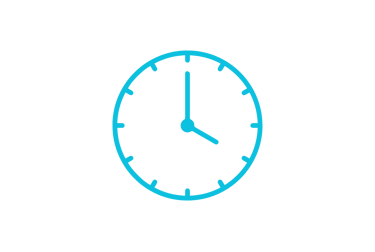 Blue circular clock icon with minimalist outline showing four o'clock on white background.