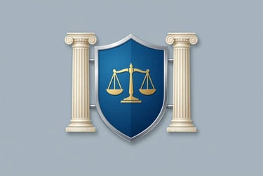 icono con una balanza de justicia dorada sobre un escudo azul 