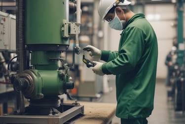 Technician assembling a milling machine in a rustic family-run workshop.