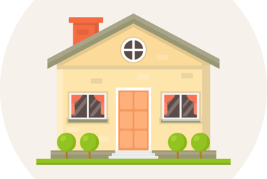 a house with a house with a red door and a green door