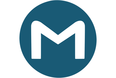 White letter GMAIL icon inside a dark blue circle, minimalist brand logo design.