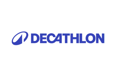 Blue Decathlon sports retailer logo and icon isolated on a black background.
