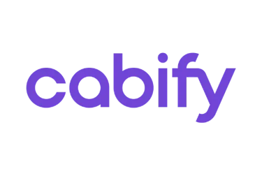 Purple Cabify ride-sharing logo on a solid black background.