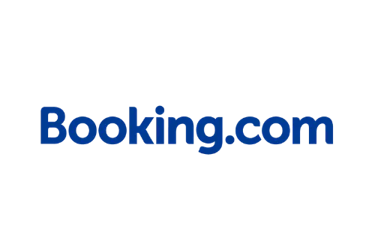 Official Booking.com blue logo centered on a solid black background for travel and hotel reservations.