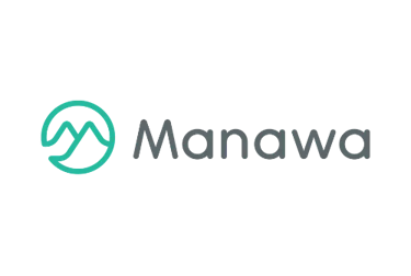 Manawa brand logo featuring a teal mountain icon inside a circle next to grey modern text.