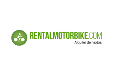 Rentalmotorbike.com logo featuring a green motorcycle icon and text on a black background.