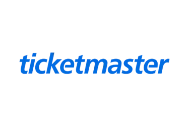 Official blue Ticketmaster logo isolated on a solid black background for event ticketing.