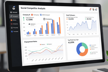 Colorful dashboard of social media metrics on a computer.